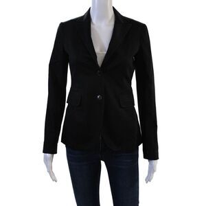 Maloom Unisex Black Collared Button Cotton Spandex Blazer Long Sleeve Size 6